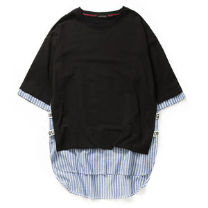 GONTHWID Striped Patchwork Curved Hem Extended T Shirts