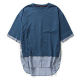 GONTHWID Striped Patchwork Curved Hem Extended T Shirts