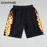 GONTHWID Fire Flames Printed Sweat Shorts Mens