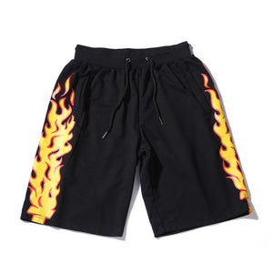 GONTHWID Fire Flames Printed Sweat Shorts Mens