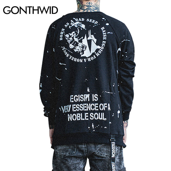 GONTHWID Side Zipper Ribbon Hoodies Mens Hip Hop