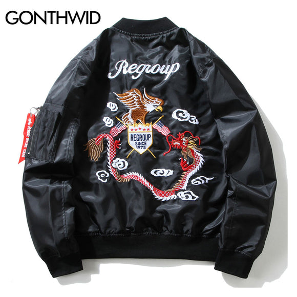 GONTHWID Eagle Dragon Embroidery MA1 Bomber Jacket