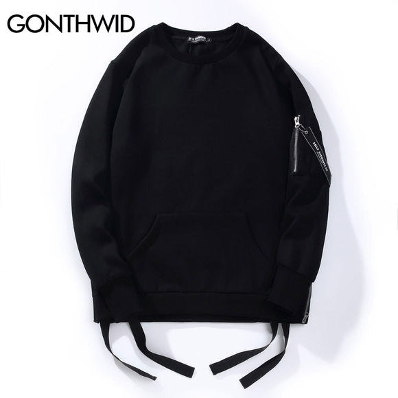 GONTHWID Side Zipper Ribbon Hoodies