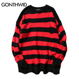 GONEWILD Ripped Stripe Knit Sweaters Men Hip Hop