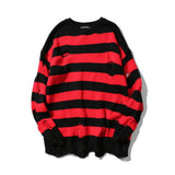 GONEWILD Ripped Stripe Knit Sweaters Men Hip Hop