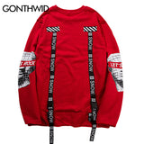 GONTHWID Back Ribbon Pullover Hoodies Men