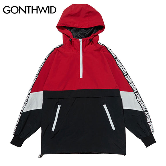 GONTHWID Patchwork Color Block Pullover Hooded Jackets