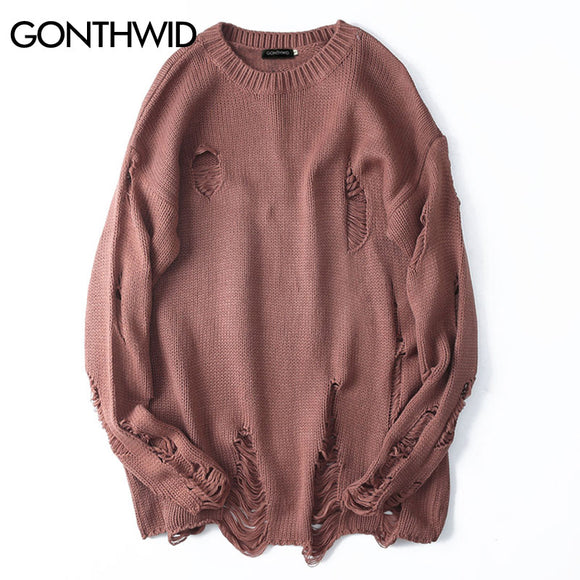 GONTHWID Ripped Destroyed Holes Distressed Sweaters Mens