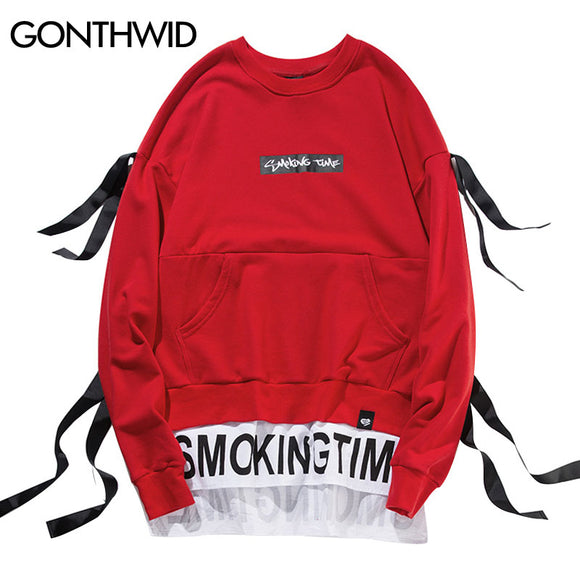 GONTHWID Side Ribbon Split Patchwork Extended Hoodies