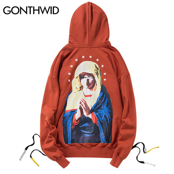 GONTHWID Side Lace-Up Embroidery Hoodies