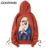 GONTHWID Side Lace-Up Embroidery Hoodies