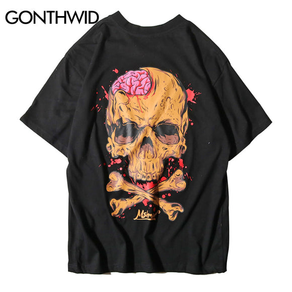 GONTHWID 2018 Men's Summer Blood Skull Printed T Shirts