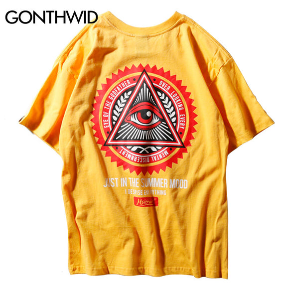 GONTHWID Geometry Triangle T Shirts Men's Hip Hop