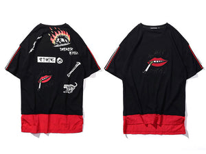 GONTHWID Embroidery Lips Graffiti Printed T Shirts Hip Hop