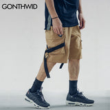 GONTHWID Side Buckle Ribbon Casual Cargo Shorts Mens 2018